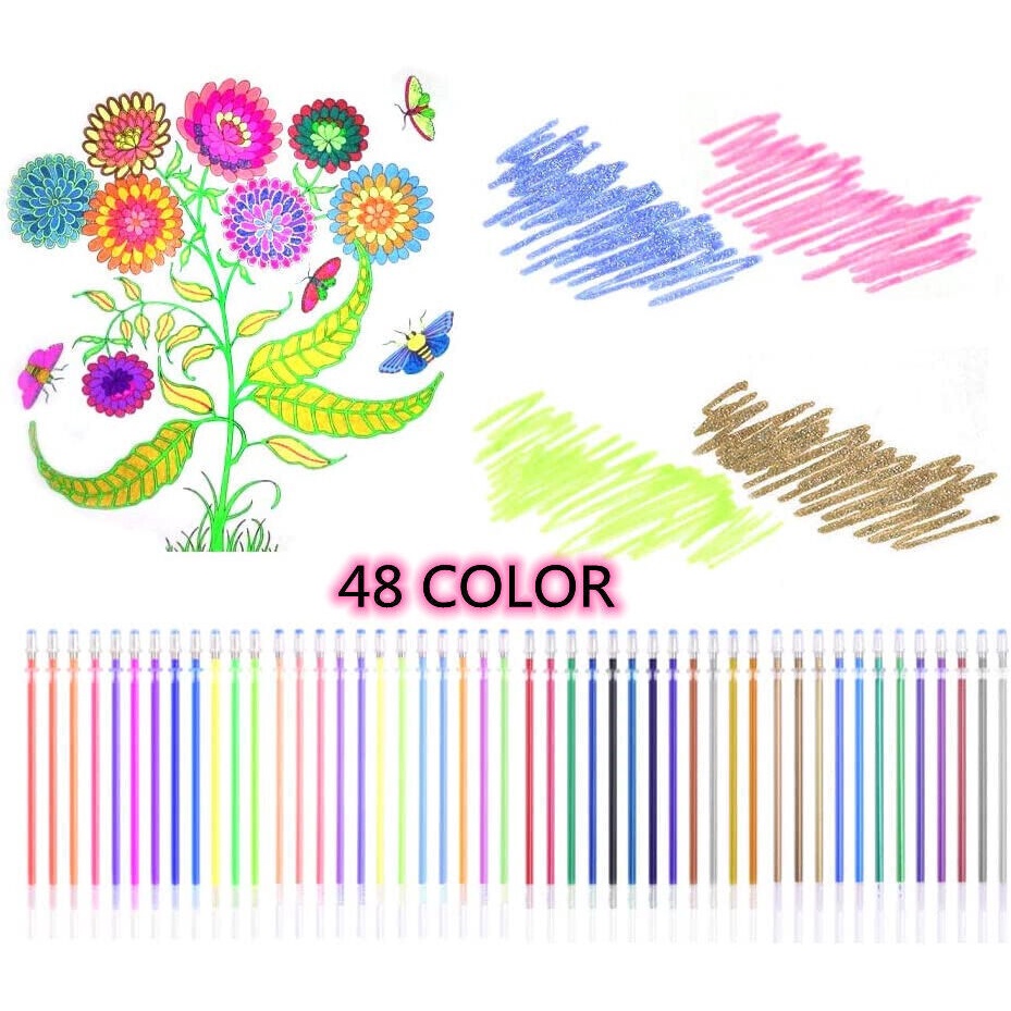 48 Pcs Warna Tinta Gel Refill Gel Pulpen Alat Tulis Kantor Siswa Sekolah