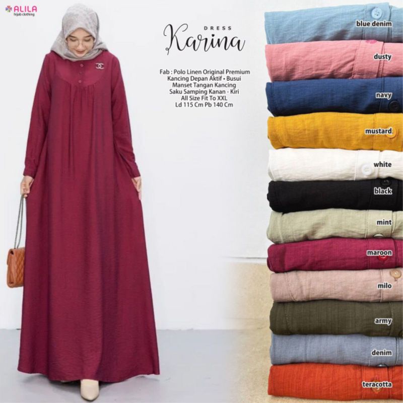 KARINA DRESS ORI ALILA | Dress Polo Linen Original Premium | Busui