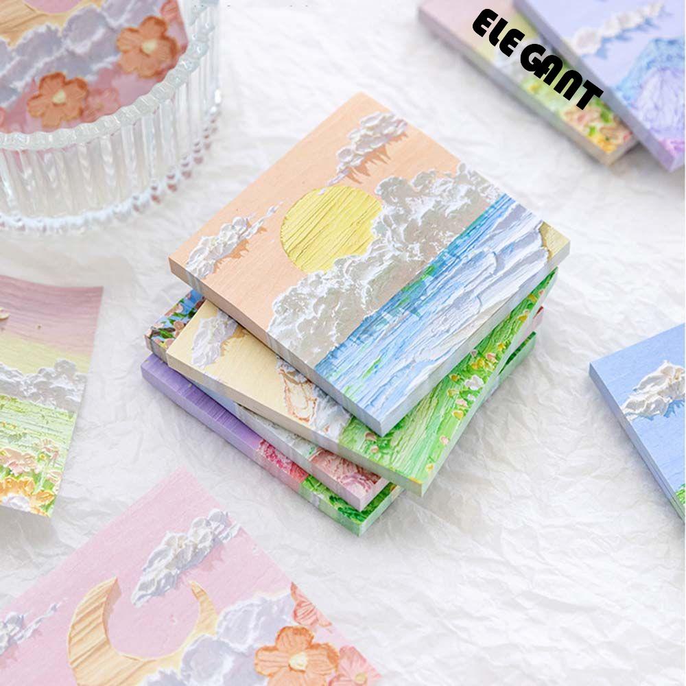[Elegan] Lukisan Minyak Pemandangan Sticky Note Lukisan Pemandangan 80lembar/lot Notepad Bantalan Tulisan Perlengkapan Kantor Sekolah Self-Stick Note Sticky Note Paper