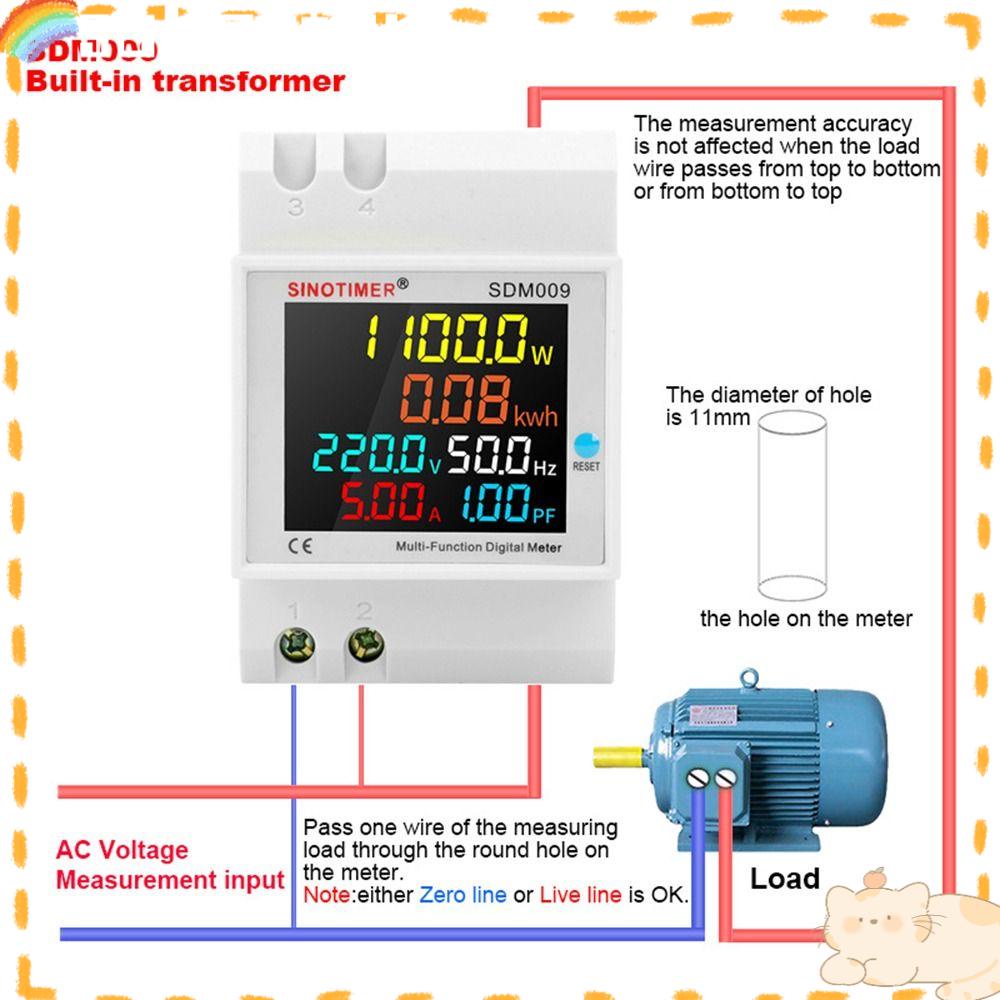 Solighter Din Rail Voltmeter Digital Multifungsi AC 220V 110V 380V 100A Power Meter Energi Listrik kWh Meter