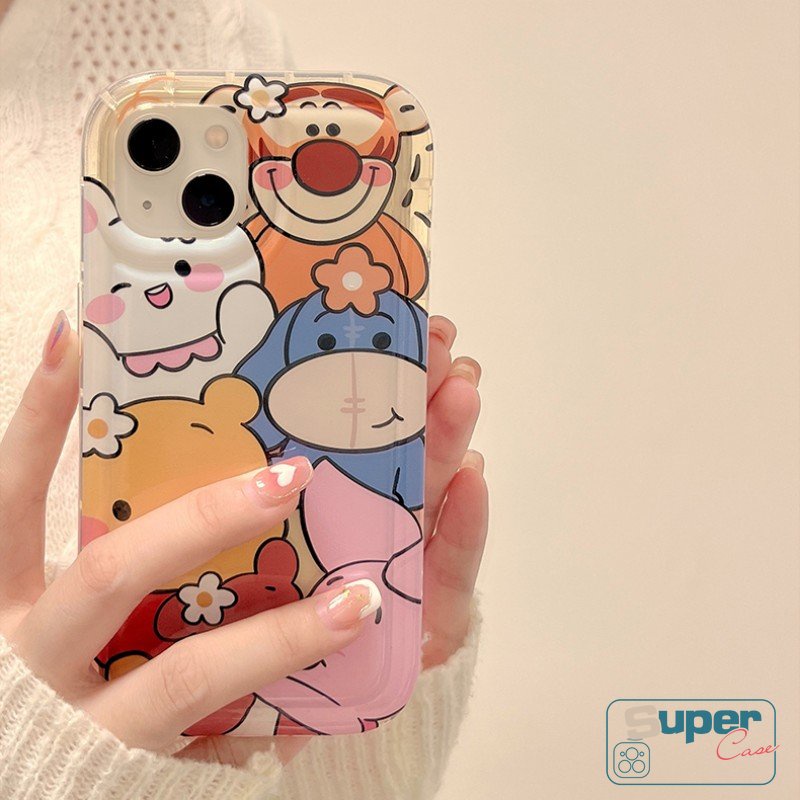 IPHONE Kartun Winnie The Pooh Casing Belakang Kompatibel Untuk Iphone11Xr 6 7 8 Plus XS Max X 6s 14 12 Pro Max 13 Pro Max SE 2020 Beruang Lucu Penuh Shockproof Airbag Soft TPU Case