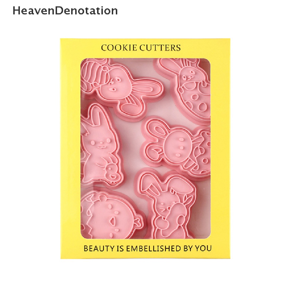 [HeavenDenotation] 6pcs Cetakan Biskuit Kelinci Paskah Plastik Bunny Egg Cookie Cutter Stamp Embosser HDV