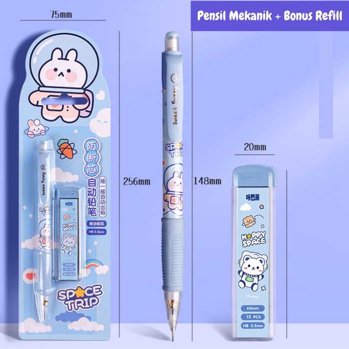 Pensil Pencil Mekanik 0.5 Lucu Karakter Set Mechanical Pencil ST0023