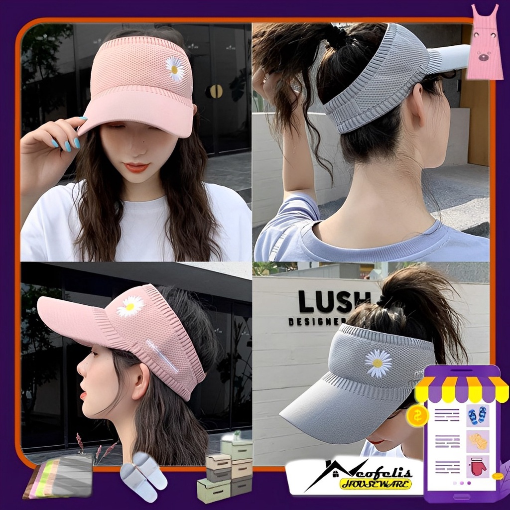 Topi Senam ZL Flower / Topi Pantai Golf Wanita Matahari Rajut Sport Olahraga