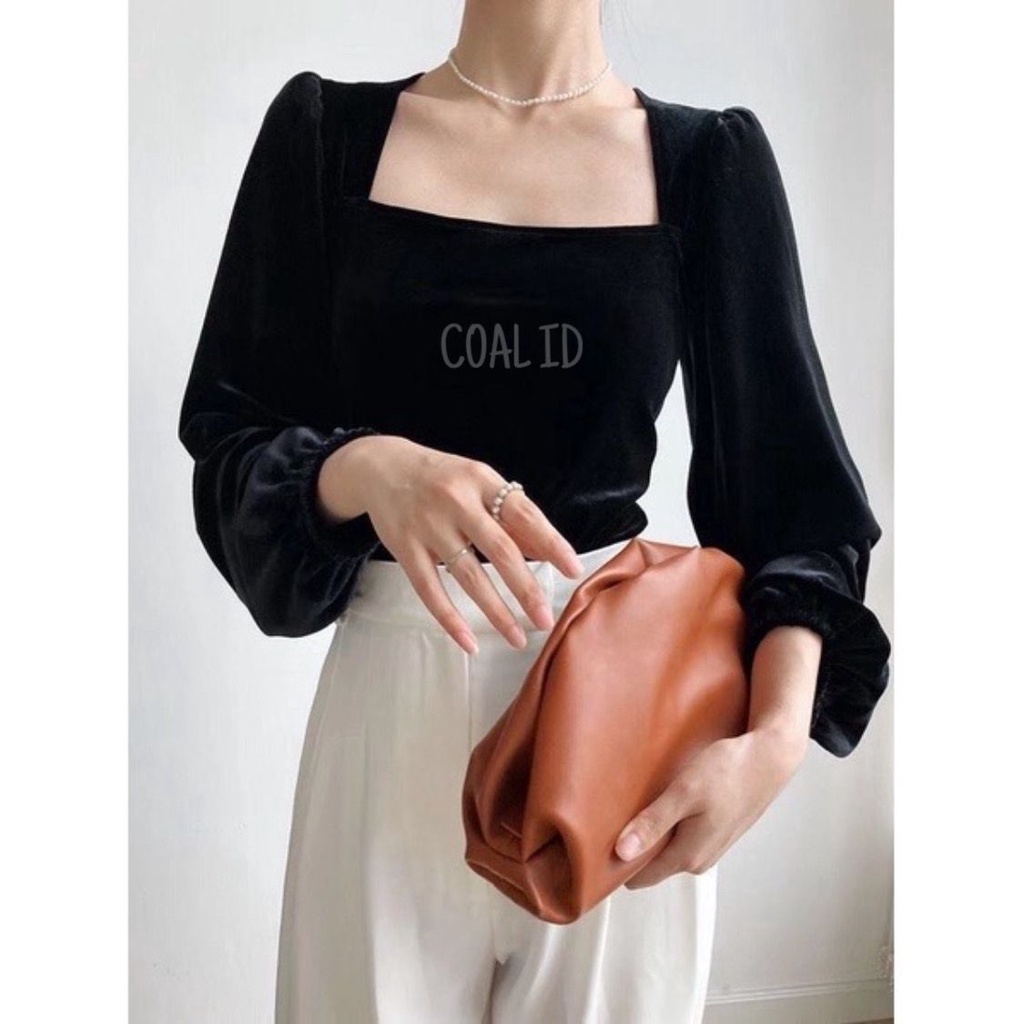 SEOJIN Long Sleeve Velvet versi korea U Neck Lengan Karet
