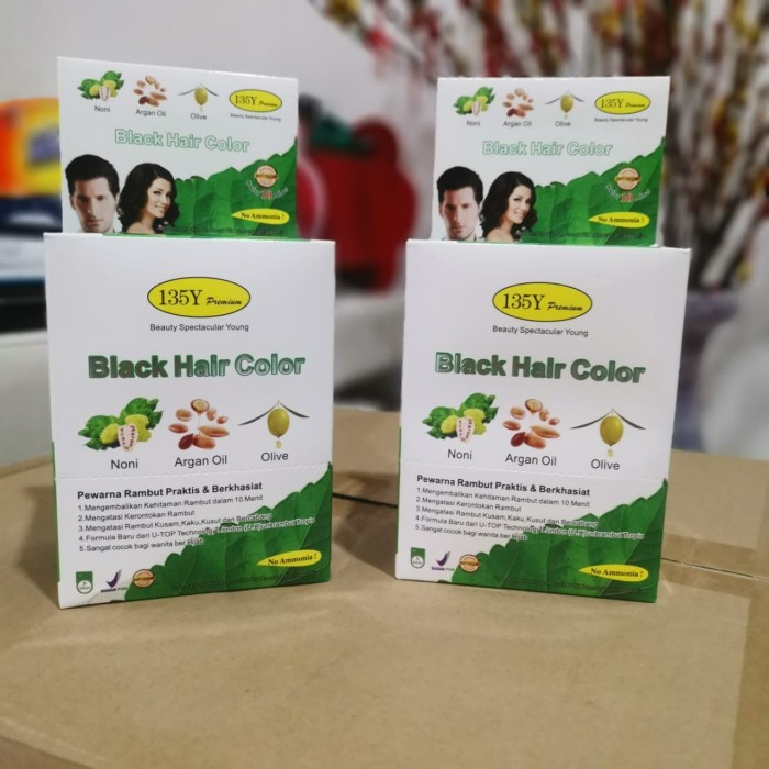 Terlaris 135Y Bsy Premium Hair Color Black Shampoo Isi 10 Pcs