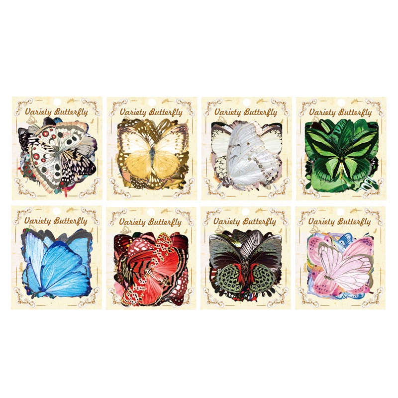 40pcs / pack Butterfly Ledger Sticker PET Waterproof Laptop DIY Decorative Vintage Scrapbook Sticker