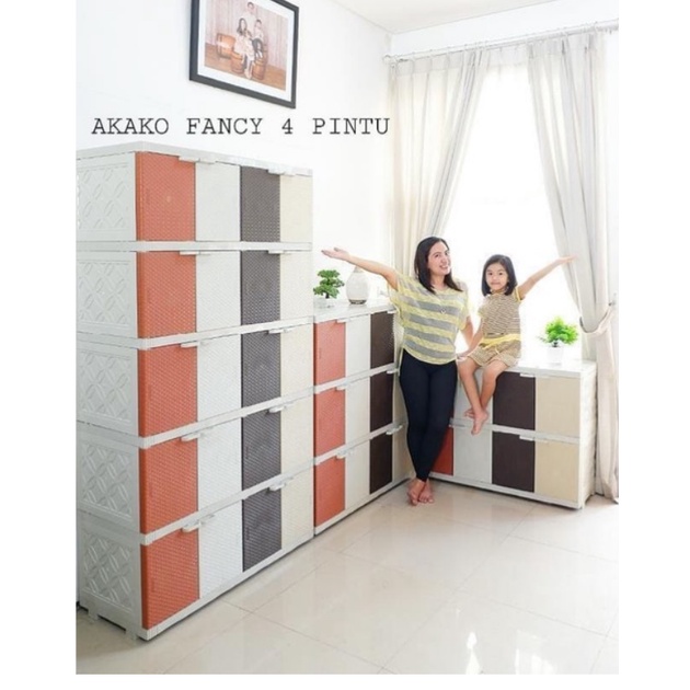 AKAKO - Lemari plastik susun 2, 3, 4, 5 pintu 8 - 20, motif ROTAN JUMBO (FANCY)