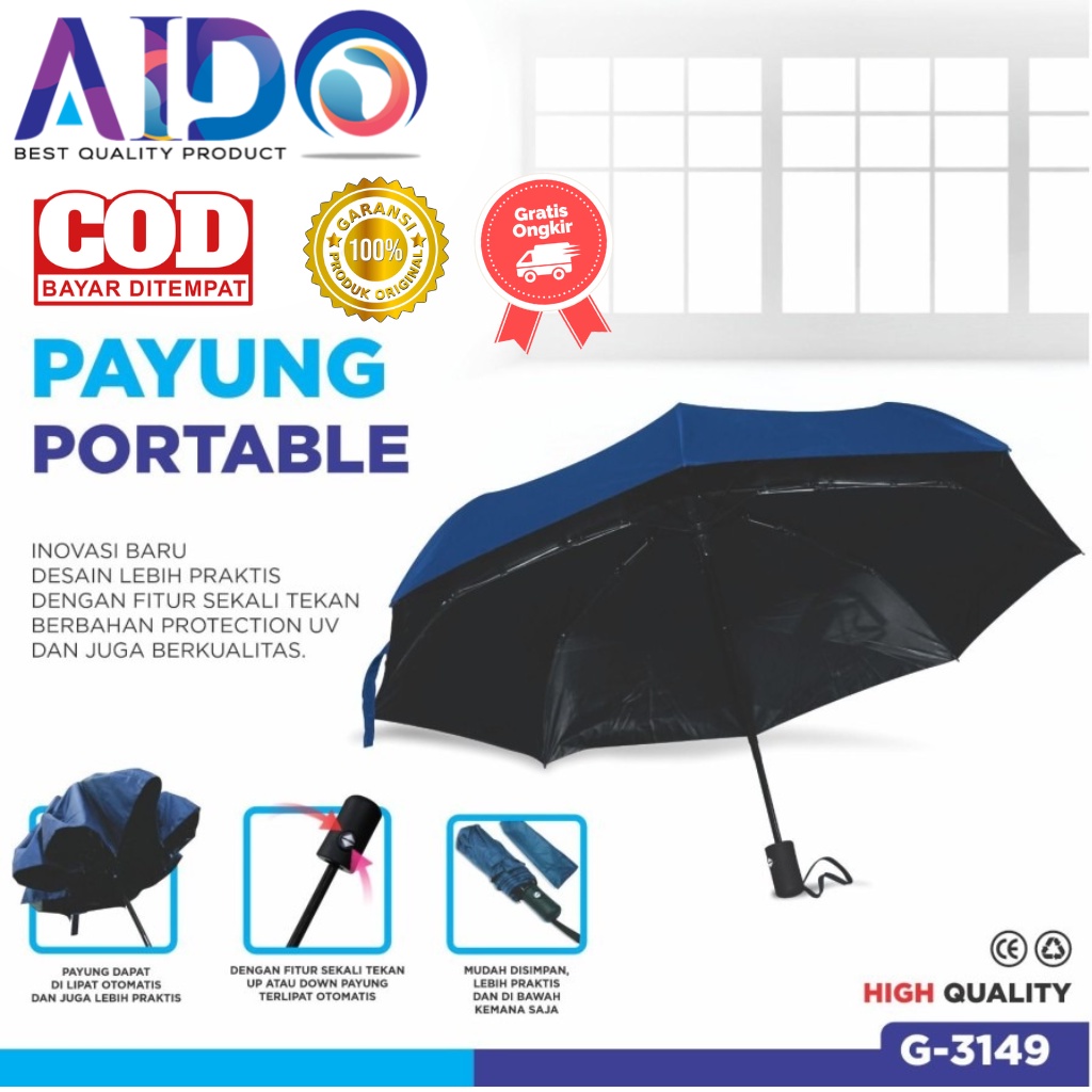 Aido Payung Lipat Otomatis Anti UV / Payung Otomatis Buka Tutup Anti UV PAYUNG LIPAT POLOS / PAYUNG LIPAT WARNA / PAYUNG LIPAT 3149 Payung Lipat Otomatis Anti UV / Payung Otomatis Buka Tutup Anti UV - PREMIUM Quality