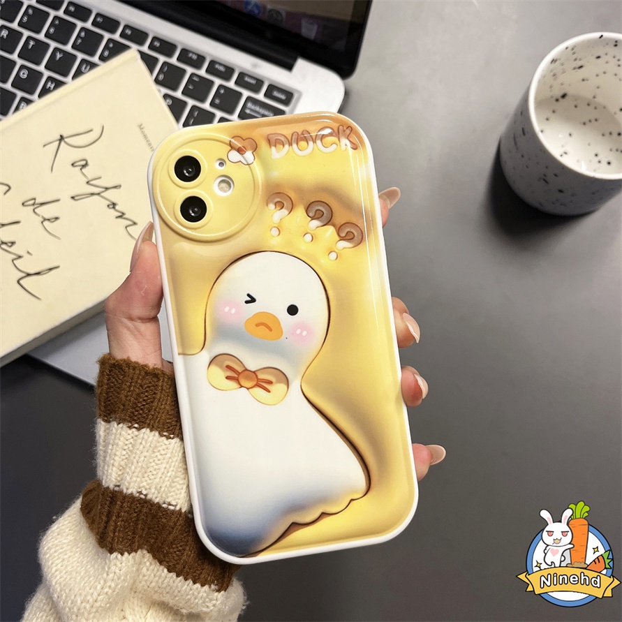 IPHONE Casing Kompatibel Untuk Iphone14 13 12 11 Pro Max X Xr Xs Max8 7 6 6s Plus SE 3D Vision Lucu Kartun Bebek Casing Ponsel Perlindungan Kamera Bantal Udara Shockproof Pelindung Penutup Belakang