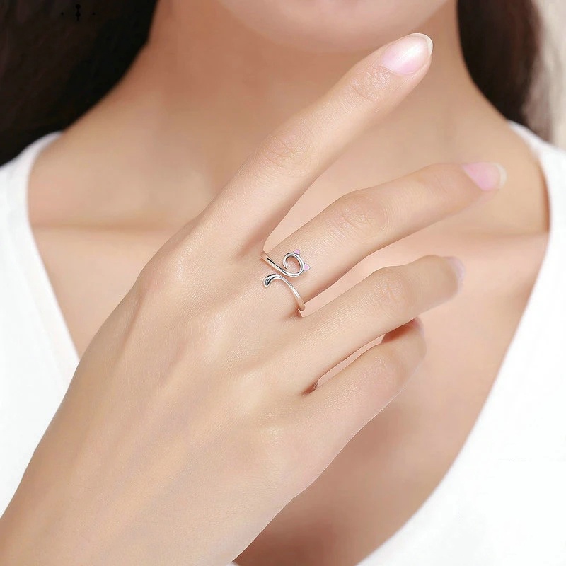 1 Pcs Lucu Bentuk Kucing Cincin Wanita Pribadi Berongga Dapat Disesuaikan Cincin Fashion Sederhana Perak Cincin