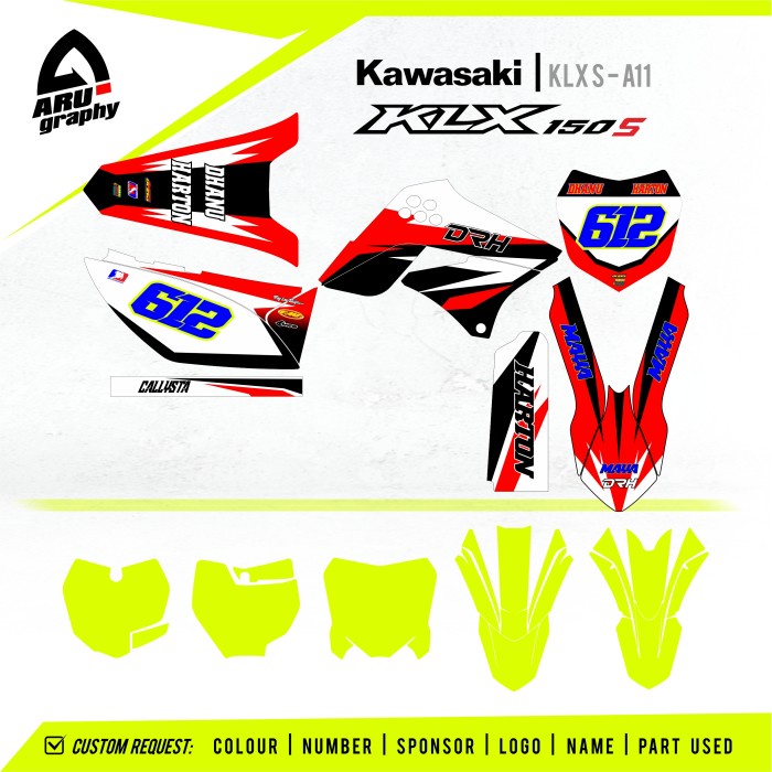 Decal KLX 150 OLD S L KLX Lama merah A11