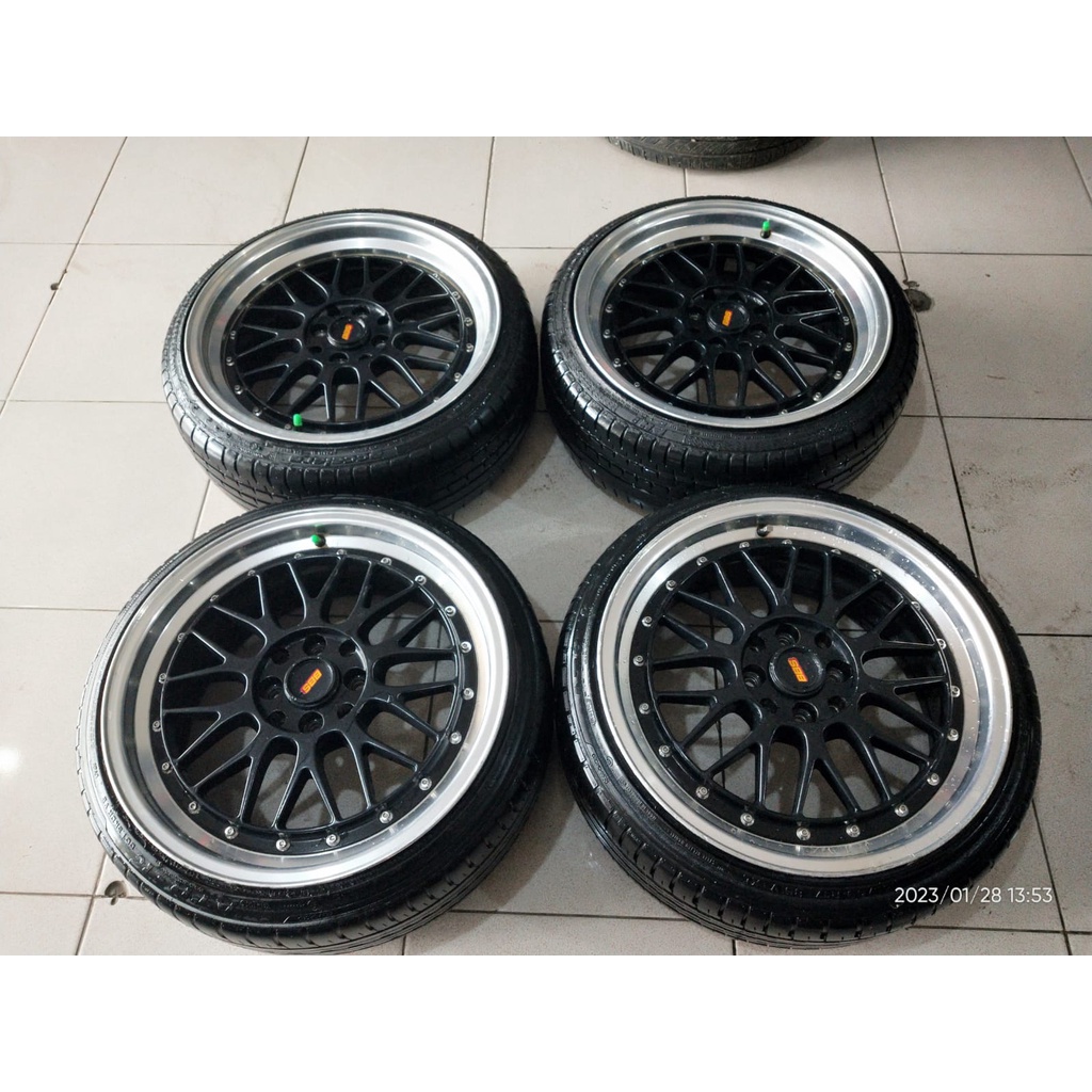 Velg Bekas Mobil BBS Ring 17 Lebar 7,5 Rata Hole 8 x 100 - 114,3 Et 42 Warna Black Polish Plush Ban 