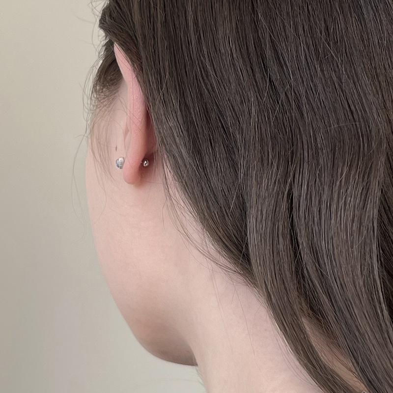 Roselife Double-head Halus Glossy Fancy Blue Moonstone Heart Screw Earrings 1pasang Untuk Wanita Perempuan Kecil Peach Stud Earring Perhiasan
