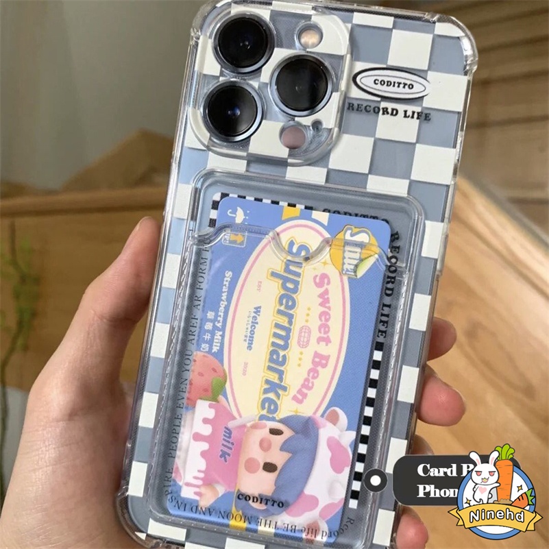 Casing Tas Kartu Bening Untuk Huawei Y9 Prime 2019 Nova 7i 8i 6SE Nova 10se 4e 3i 3e Y7A Y9A Y9s Y6P 2020 P30 Lite Putih Kotak-Kotak Dompet Slot Holder Phone Case Sarung Pelindung Shockproof