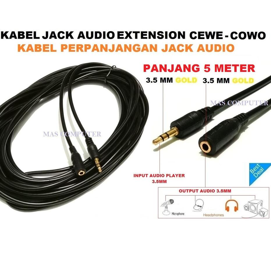 ❉ KABEL JACK AUDIO EXTENSION PANJANG 5 METER/JACK AUDIO AUX 3.5MM - 3.5MM/KABEL PERPANJANGAN AUDIO ✿