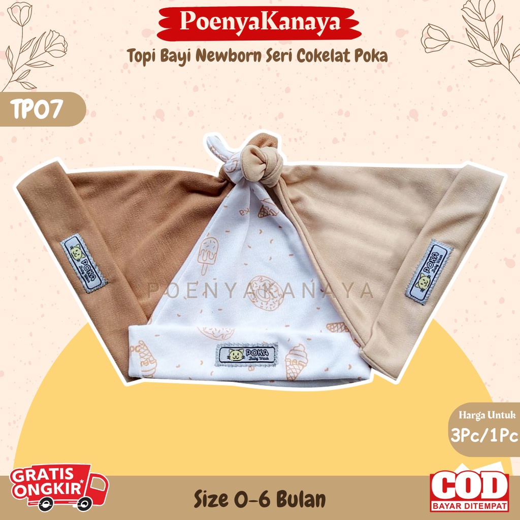 3pc/1pc Topi Bayi Newborn Seri COKELAT Poka TP07