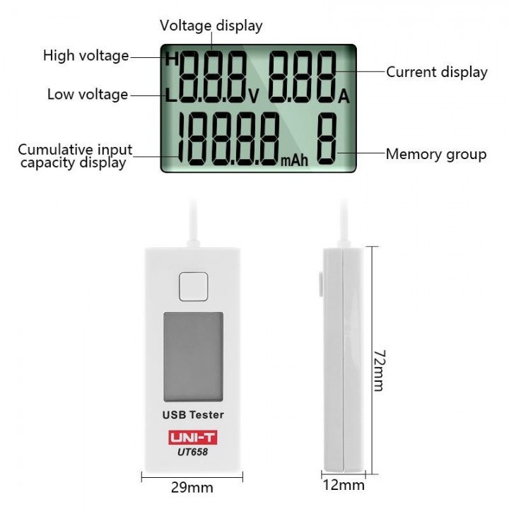 8 UNI-T UT658B - Digital LCD Portable Mini USB Tester - 9V Max