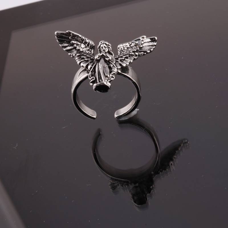 Hip Hop Pesta Pembukaan Cincin Gadis Belanja Perhiasan Aksesoris Vintage Angel Lady Ring Kasual Trendi Hias Rings