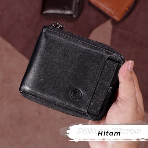 Dompet Lipat Pria Dompet Kartu Pria Kulit Sapi Asli Original Resleting Plus Holder Kartu Koin untuk Pria D005