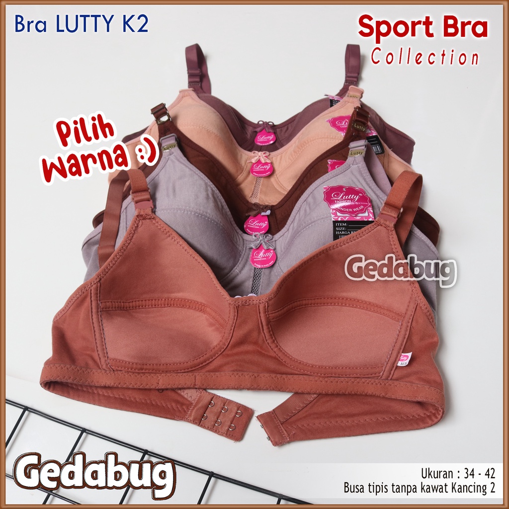 Promo Bra Sport LUTTY K2 | BH wanita busa tipis tanpa kawat Kancing 2 | Gedabug