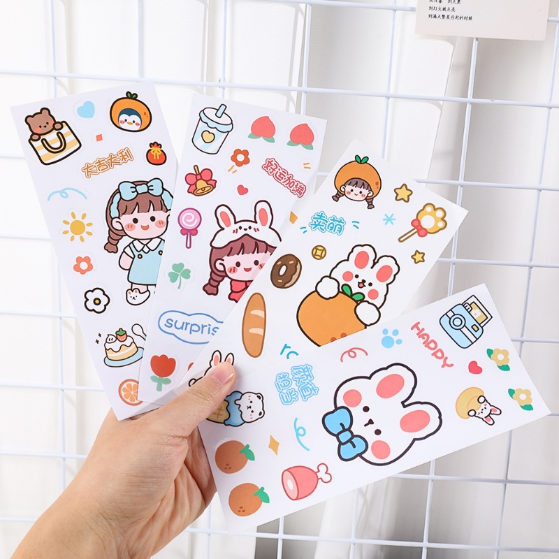 1lembar Kartun Kelinci PVC Tahan Air Stiker Tangan Akun Gadis Lucu Bunny Stiker Diary Scrapbooking Hias Decals