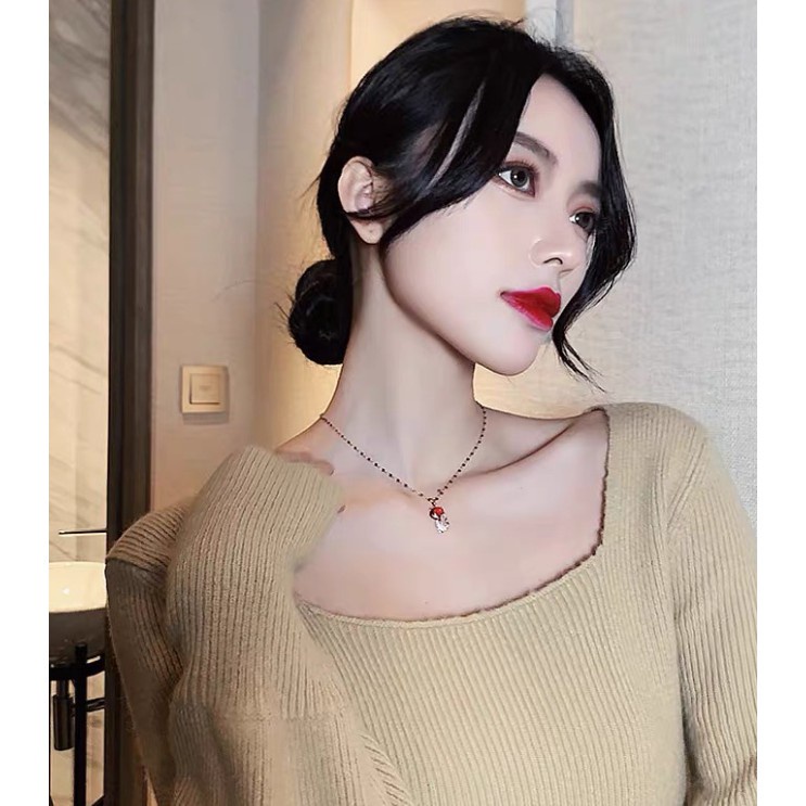 Kalung Liontin Berlian | Kalung Rantai Dengan Liontin Rubah Untuk Wanita | Emas 18k | Sendok Garpu Bahan Stainless Steel | Aksesoris Rambut Untuk Wanita