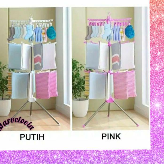 ➩ JEMURAN MENARA BAJU BAYI SUSUN 3 TRIPOD DENGAN HANGER ROTASI ✯