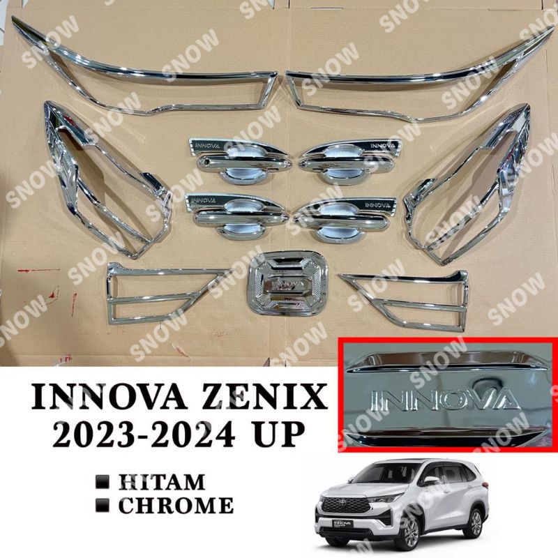 Paket Garnish Lampu Depan Belakang Outer Handle Tank Cover Innova Zenix 2023 2024 up Hitam Chrome Carbon