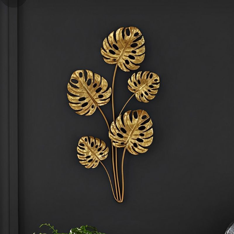 Wall Decor Besi Leaf Monstera Hiasan Dinding Gantung  Wall Moulding / Pajangan Dinding Besi Frame Metal Gold