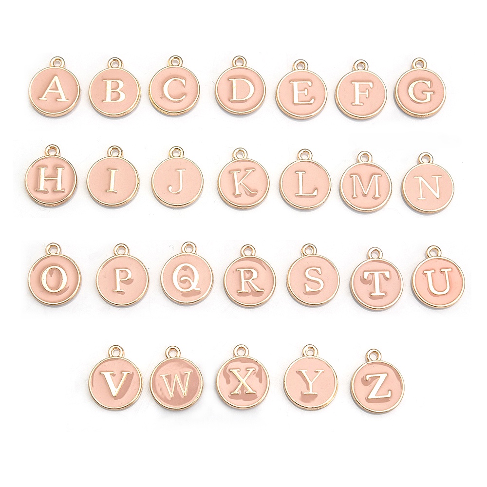 26pcs/set A-Z Inisial Alfabet Charms Huruf Alfabet Karakter Untuk Anting Gelang Kalung Persediaan Double Face Enamel DIY Liontin Membuat Perhiasan Charms Beads Alloy Pink