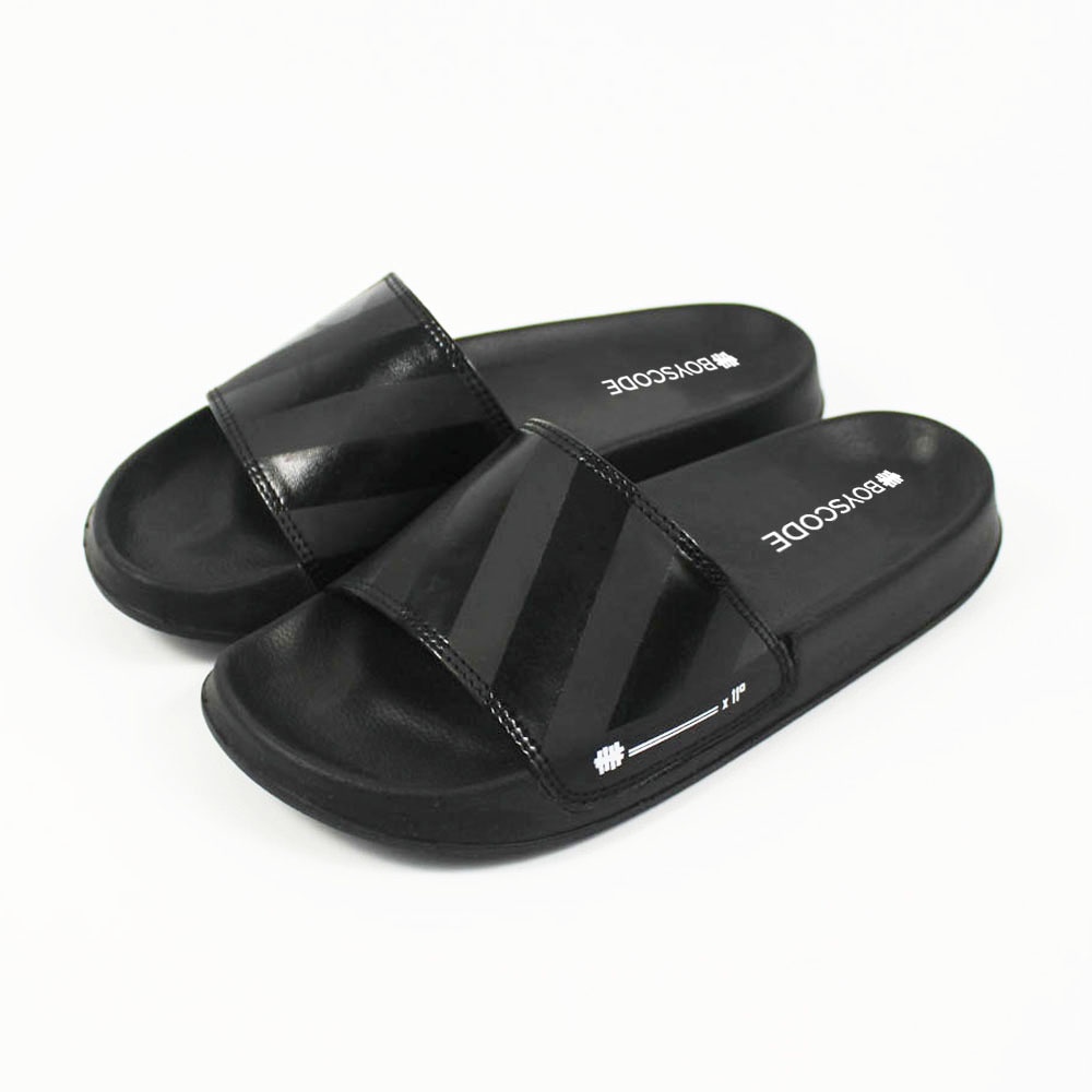 Sendal Slop Pria Wanita BOYSCODE Zebra Hitam Fullblack / Slide Pria / Slip On Pria / Sendal Cowok / Sendal Cewek