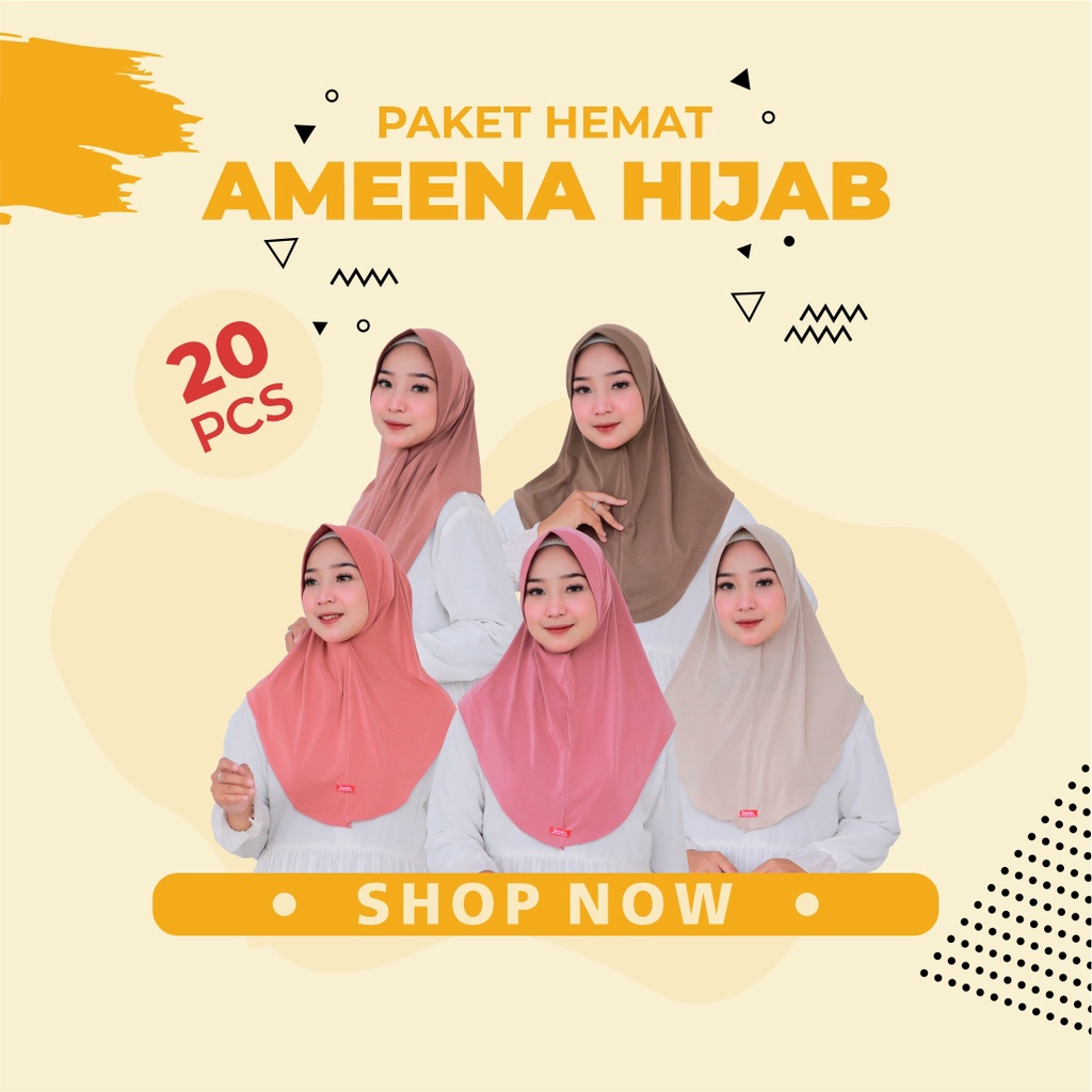 Paket Usaha 20 Pcs Jilbab Instan Jersey Premium Ameena Menutup Dada By Shamira