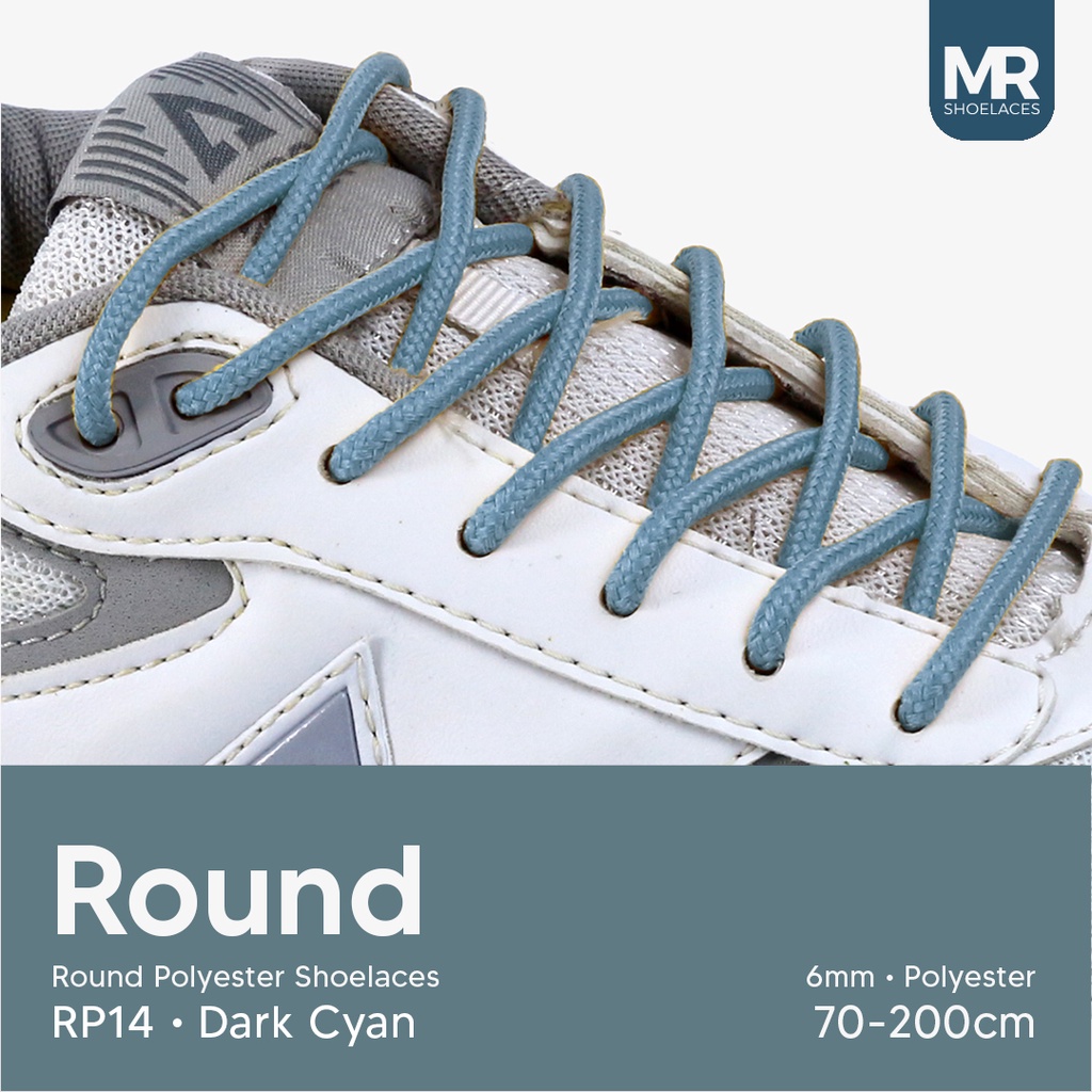 Original MR Shoelaces RP14 Dark Cyan Tali Sepatu Bulat Round 6mm 70cm 80cm 90cm 100cm 120cm 150dm 180cm 200cm Tali Sepatu Bulat Polyester Premium