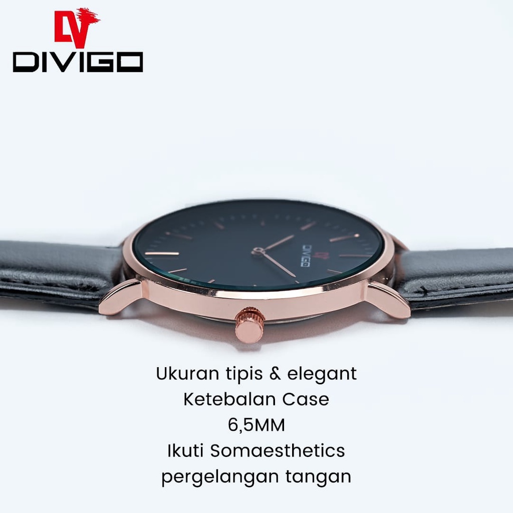 Jam tangan Pria / Wanita DIVIGO Elegant Strap Kulit Premium DV-7291 Water Resist Free Box