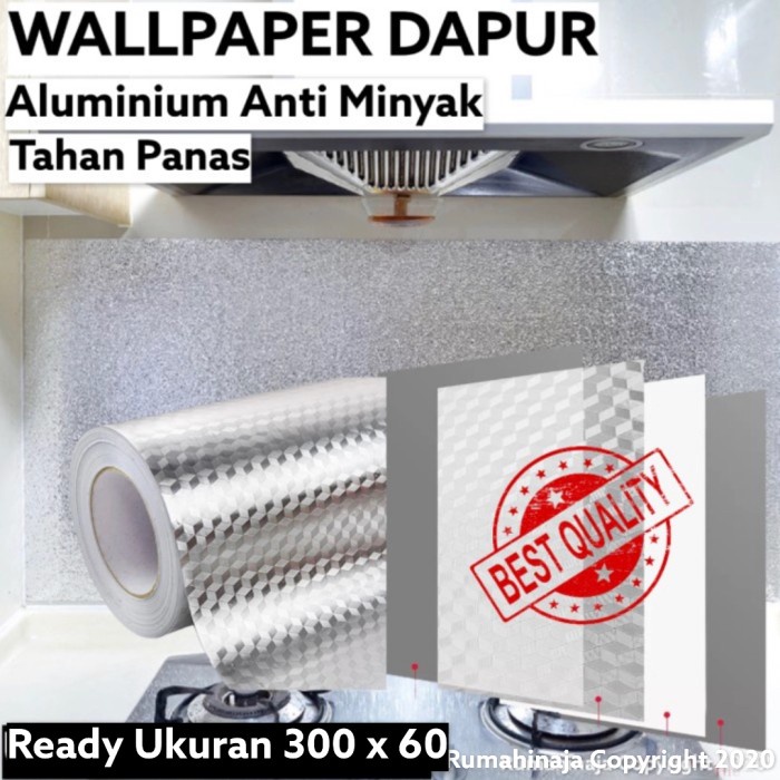 Stiker Wallpaper Aluminium Foil Dapur Sticker Tahan Air Minyak Panas - Cubic, 100 x 60 CM