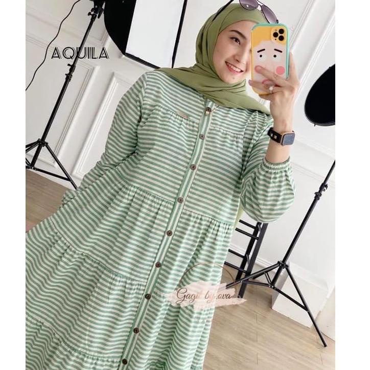 PALING LARIS [NEW] Aquila Midi Dress / Gamis Salur Katun Gamis Remaja -Dewasa
