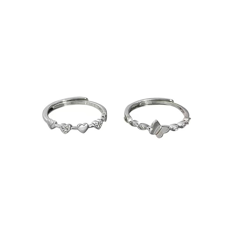 IFYOU 2pcs/set Cincin Kupu-Kupu Elegan Kristal Perak Rings Set Untuk Wanita Fashion Aksesoris Perhiasan