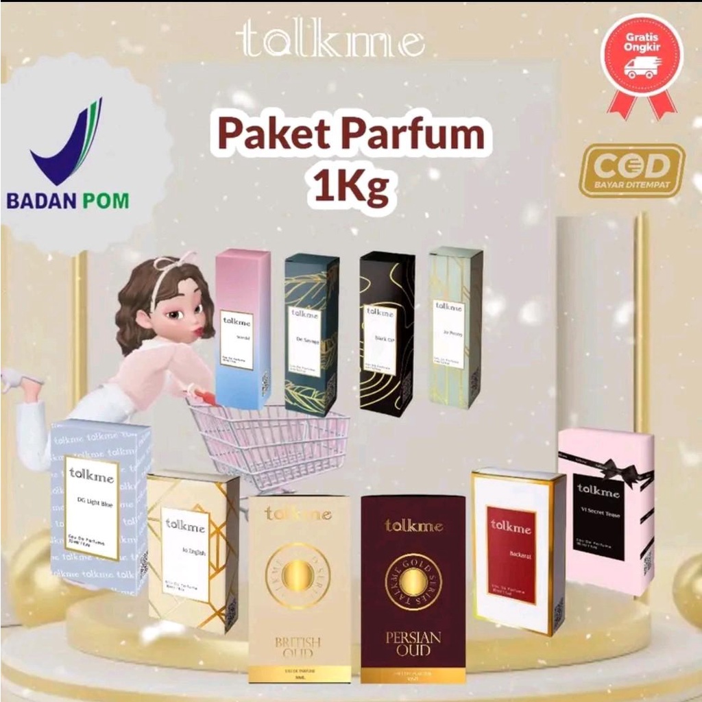 PAKET 1KG TALKME PARFUME 4 ROLL ON, 4 SPRAY, 2 GOLD SERIES