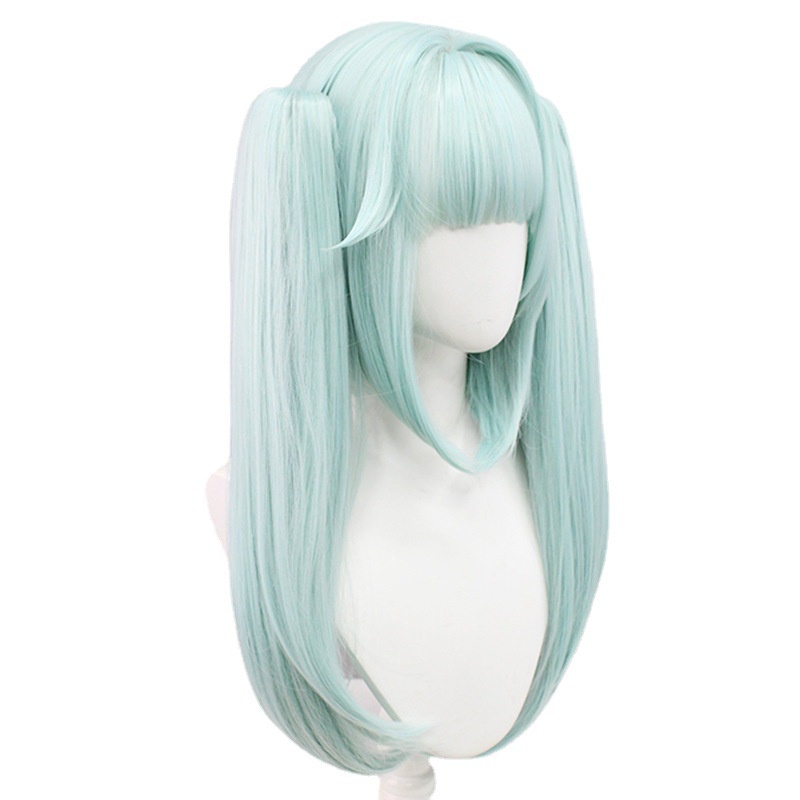 Genshin Karakter Genshin cos Wig Lampu Cyan Tiger Mouth Clip Double Ponytail Simulasi Kulit Kepala cosplay Penutup Kepala Rambut Panjang