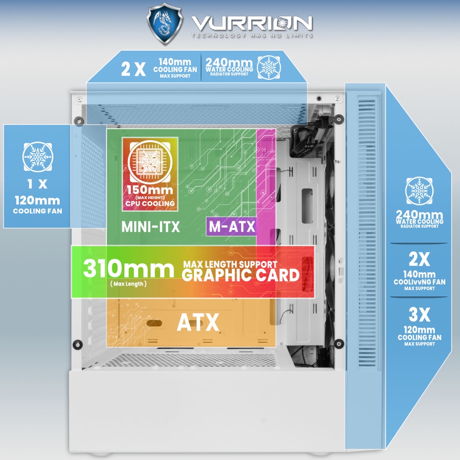 Casing Komputer Vurrion Virtue VR-37 M ATX include 3Fan RGB - PC Case Gaming M ATX