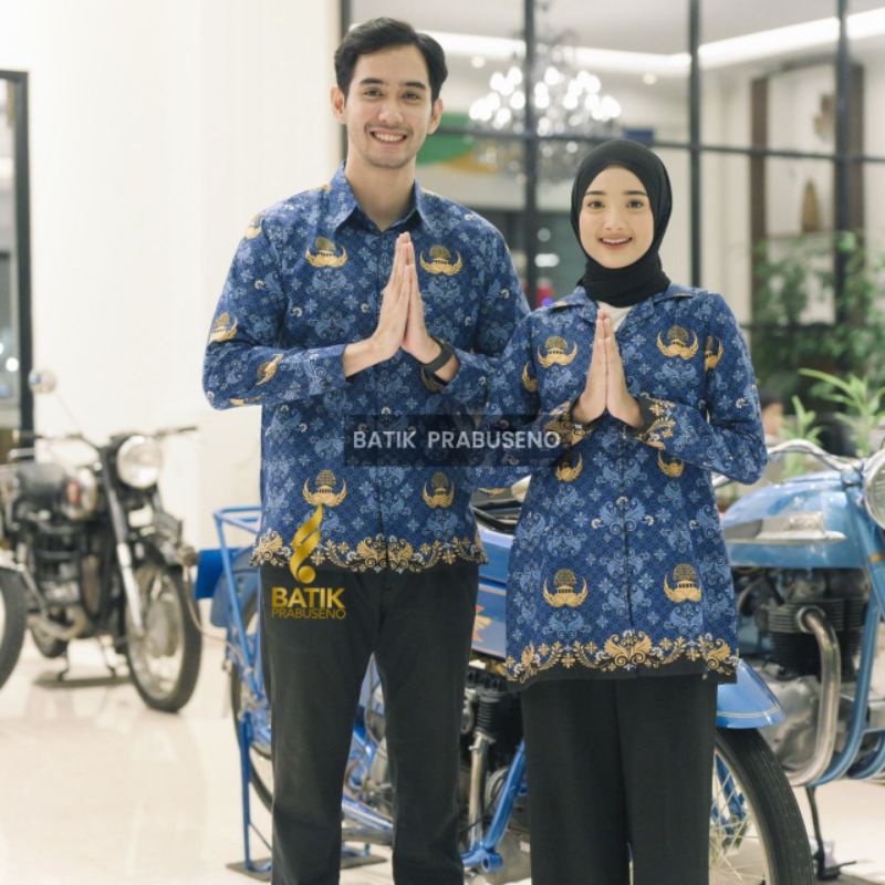 Batik Prabuseno Baju Couple Sarimbit Seragam Pria Wanita Kemeja Slimfit Blouse Tunik Atasan Lengan P