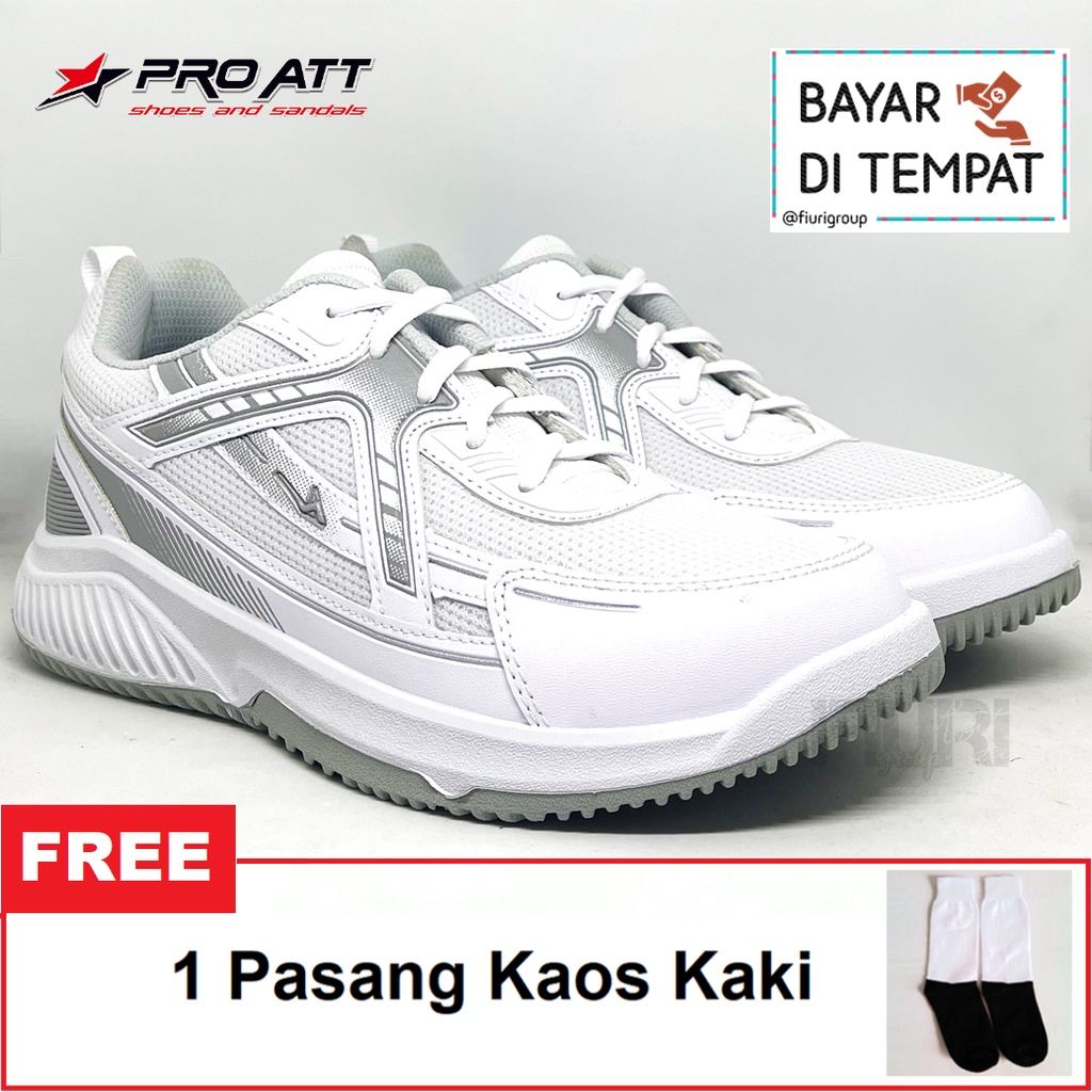 FIURI - Pro ATT - MBC 60 PUTIH ABU-ABU 39-43 - Sepatu Kets Pria - Sepatu Sneakers Pria - Sepatu Olahraga Sport Pria - Sepatu Casual - Sepatu Jogging Lari Fitness Senam Pria - Sepatu Cowok - Sepatu Sekolah Bertali SD SMP SMA