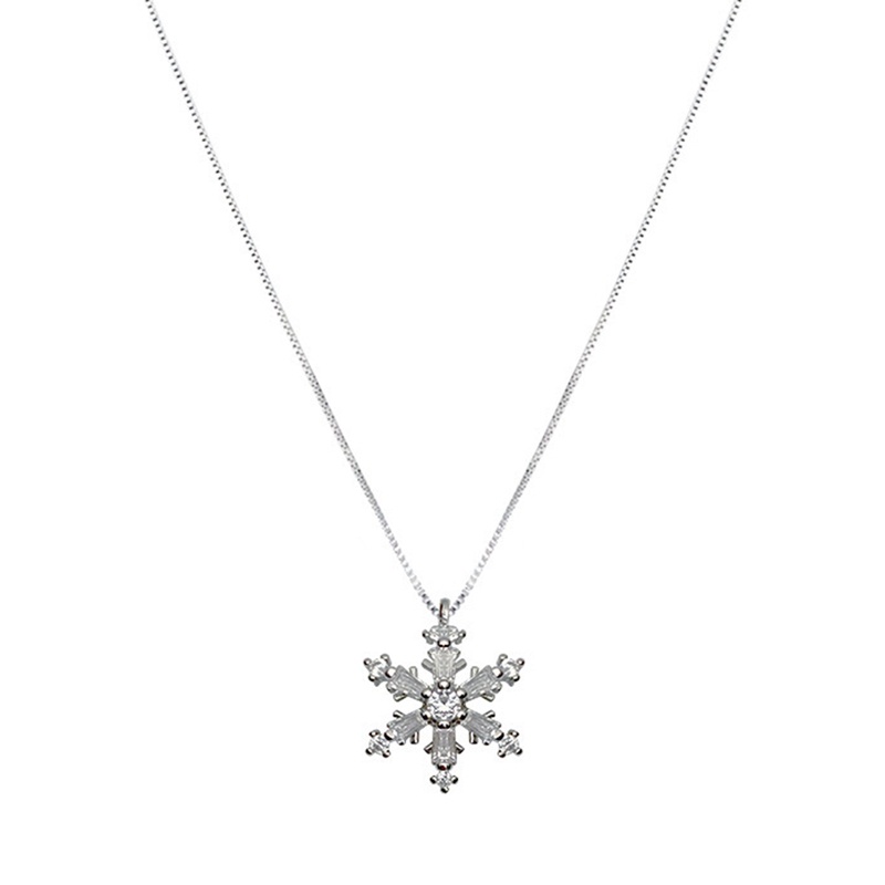 Rotatable Zircon Snowflake Titanium Steel Necklace Desain Premium Rantai Klavikula Kalung Liontin Wanita