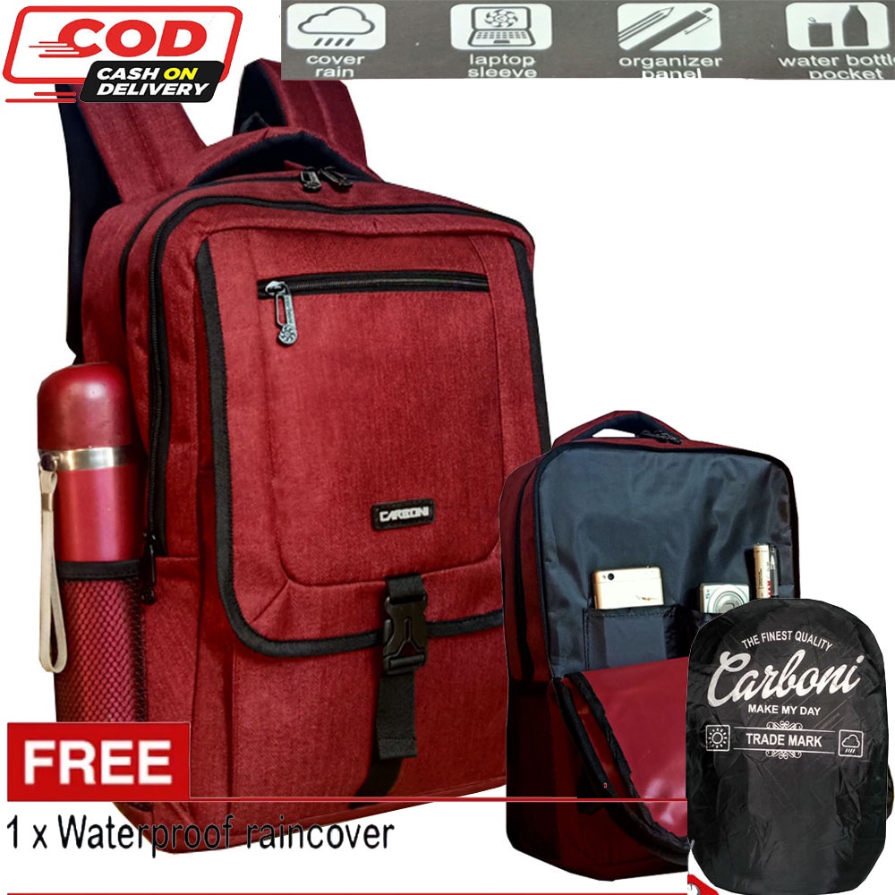 Backpack Carboni Make My Day Tas Ransel Original MAOO141 red Tas Sekolah SD/ SMP Urban Style Casual pria wanita + FRE Raincofer