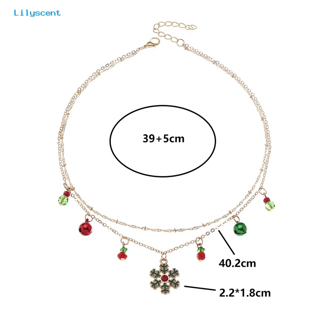 [LS] Wanita Kalung Double Layer Warna-Warni Lonceng Kristal Imitasi Meriah Electroplating Adjustable Dekorasi Hadiah Tahun Baru Natal Snowflake Pendant Rantai Klavikula Perhiasan Pesta