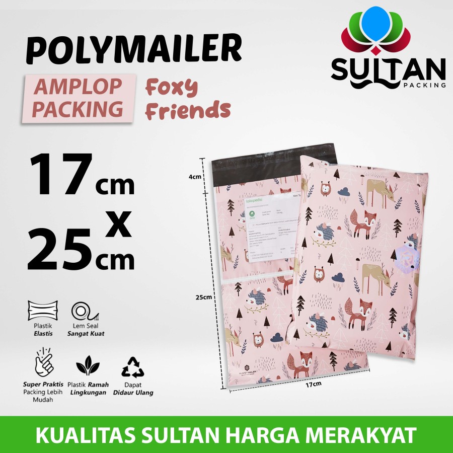 

Amplop Plastik Packing Polymailer 17x25cm Motif Foxy Friends Satuan