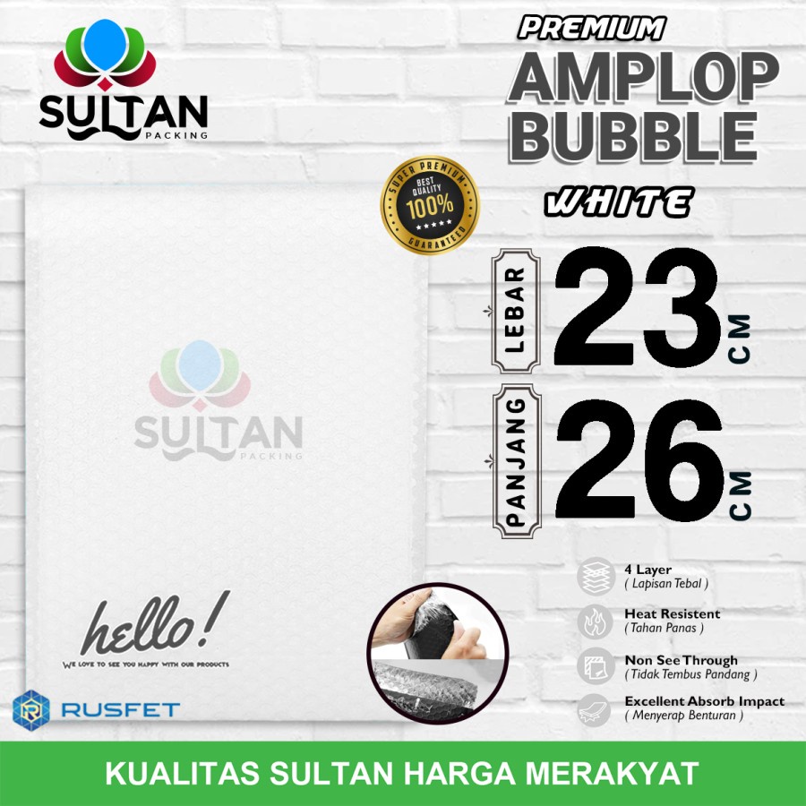 

AMPLOP BUBBLE MAILER WHITE 23x26cm RUFSET WRAP ENVELOPE PREMIUM SATUAN