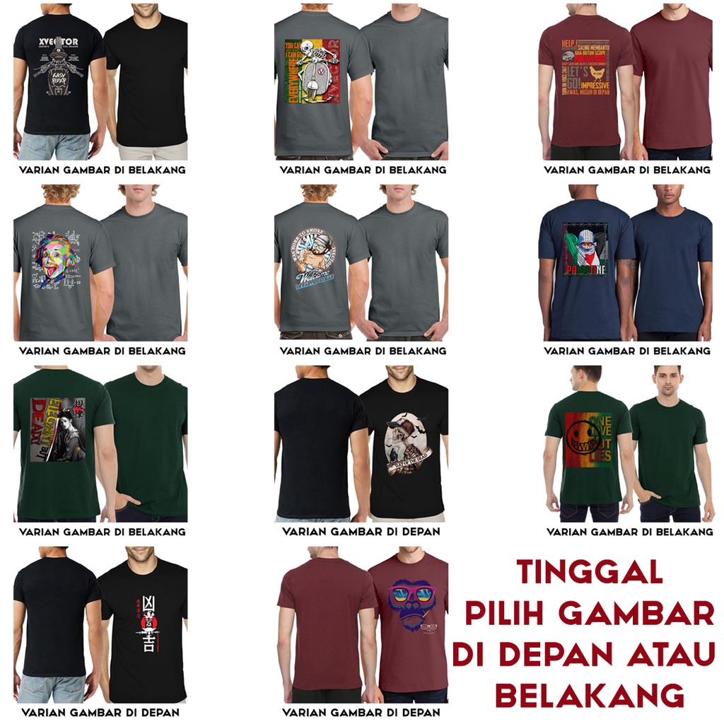 VALECTOR Kaos Pria Katun Combed 30s Distro 2023 Lengan Pendek Gambar Depan Belakang Hitam Navy Marun Abu Hijau