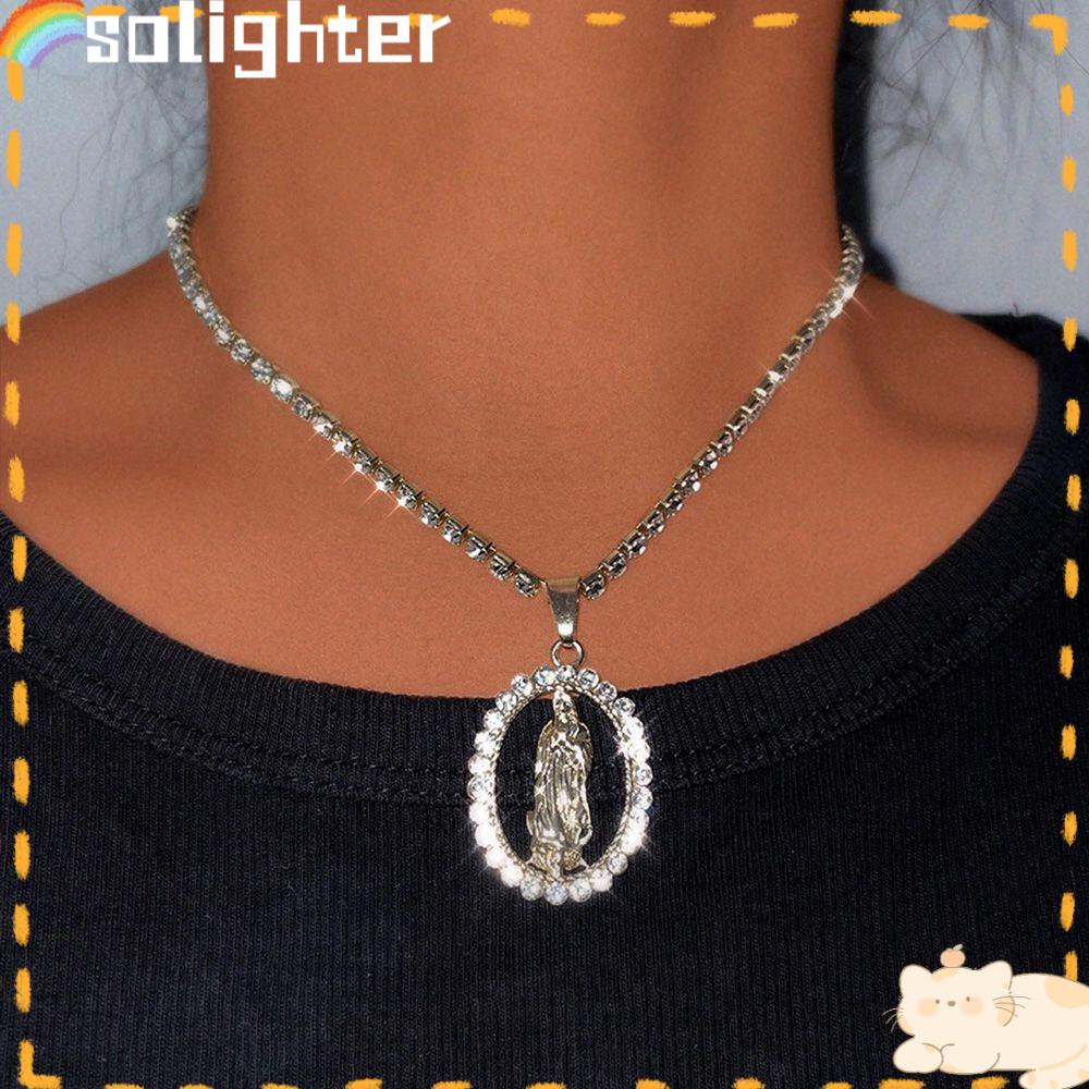 Solighter Liontin Kalung Hadiah Pesta Warna Emas Retro Kristen Perhiasan